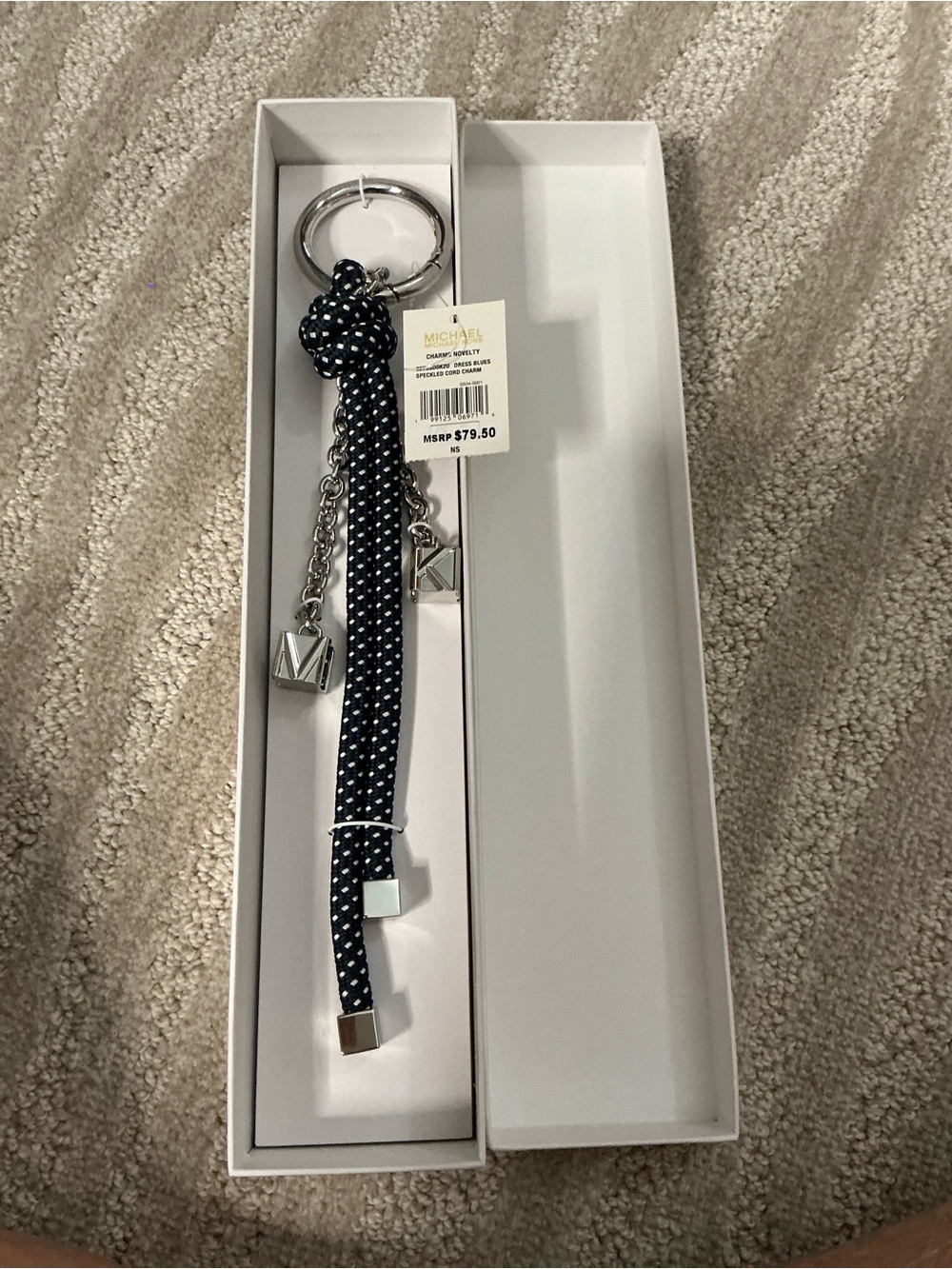 NWT Michael Kors Rope Knot Bag Charm Keychain Navy Speckled Lanyard MSRP $79.50